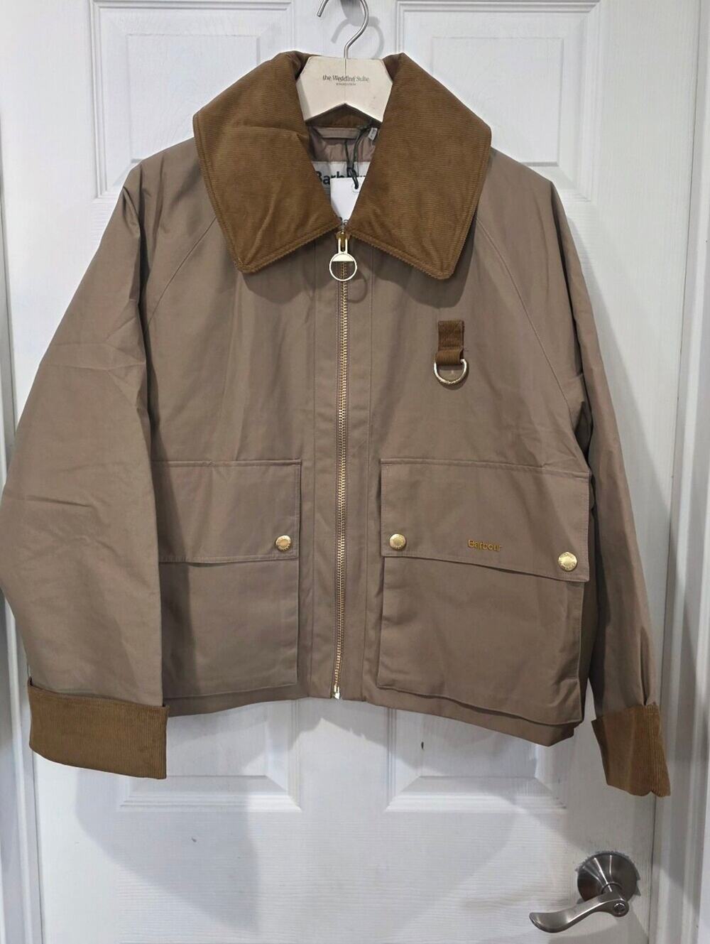 Barbour Nora Oversized-Collar Utility Jacket Size 12